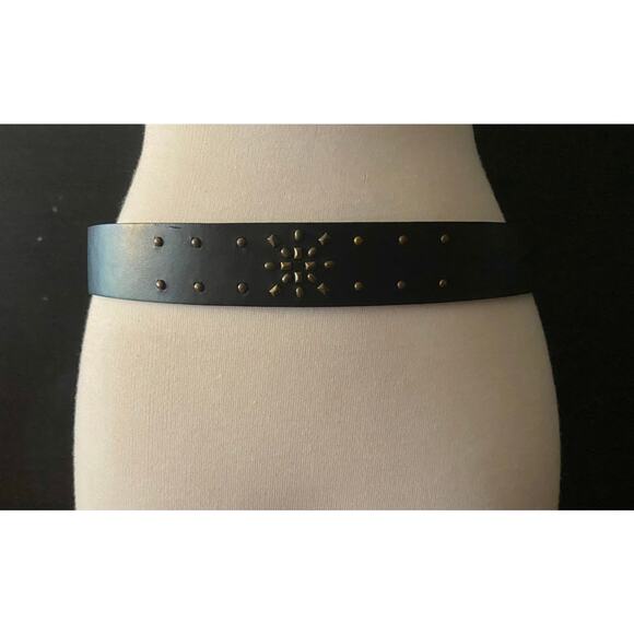 CHAPS Black Leather Brass Studded Belt Women sz M - Picture 4 of 14
